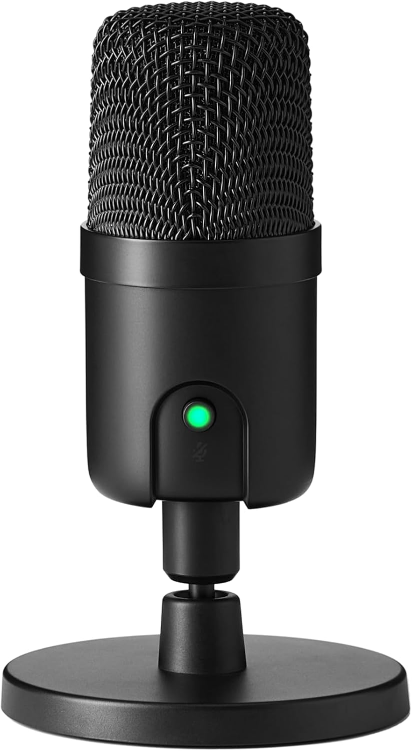 USB Condenser Microphone for Streaming, Recording, and Podcasting on PC, Plug and Play, Cardioid Pickup, Adjustable Stand with 360° Rotation, 5.8 x 3.4 inches, Black