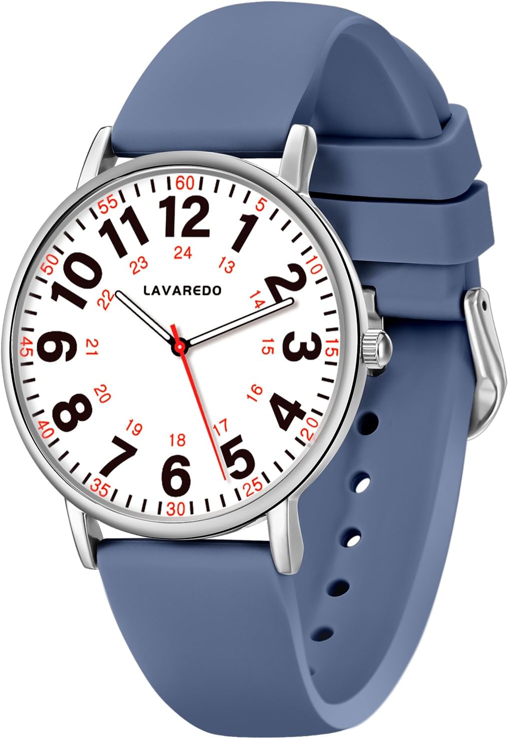Nurse Watch for Nurses Doctors Women Men,Waterproof Analog Watches with Luminous Dial and Japanese Quartz Movement,Easy to Read Military Time Watch with Second Hand, 12/24 Hours,Silicone Band 002-BlueWhite