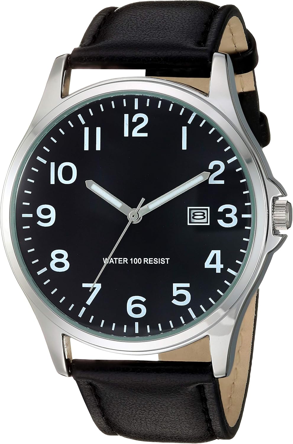 Men's Easy to Read 42mm Leather Band Analog Watch Black/Silver