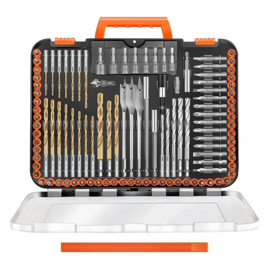 Drill Bit Set, 112-Pieces 1/4" Hex Shank Impact Driver Bits and Screwdriver Bits Set Assorted in Tough Case for Wood Metal Cement Drilling and Screw Driving, ET-DBA-112 112 112PCS