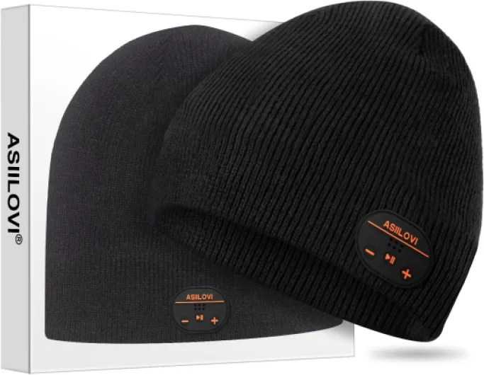 Bluetooth Beanie, Double-Layer Wool Lining Bluetooth Hat Beanie for Men/Women/Teens/Family, 20hrs Playing, Gift Packaging for Christmas Stocking Stuffers Thanksgiving (001-Black)