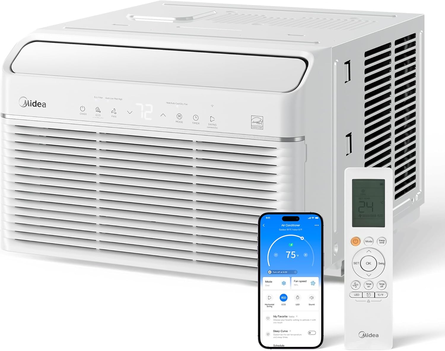 12,000 BTU Smart Inverter Air Conditioner Window Unit with Heat and Dehumidifier – Cools up to 550 Sq - Ft., Energy Star Rated, Quiet Operation, Electronic Controls, Remote Control, White 12,000 BTU with Heat
