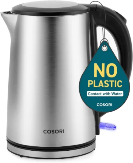 Electric Kettle, No Plastic Inner Lid, Filter and Spout, Double Wall Stainless Steel Keep Warm, Automatic Shut Off & Boil-Dry Protection, Durable Tea Kettle Boiler & Heater, 1.5L/1500W, Silver Silver 1.6 Quarts