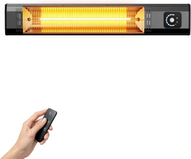Wall-Mounted Electric Patio Heater, 34" 1500W Infrared Heater With Motion Sensor, IPX5 Waterproof, 9 Heat Level & 9H Timer, Indoor & Outdoor Heaters for Patio, Backyard, Garage, and Decks Wall Mount - Dark Black