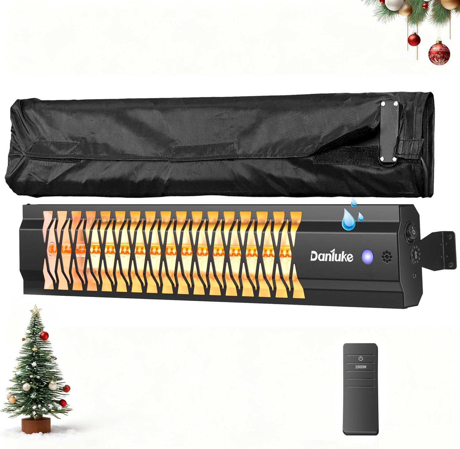 Outdoor Heater for Patio, 1500W Wall-Mounted Heater, Patio Heaters for Outdoor Use, Waterproof, Carbon Fiber Tube, for Backyard Gazebo Garage Black