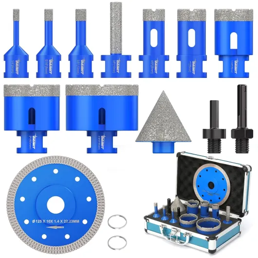 DAIMIT 13-Piece Diamond Drill Bits Set - Vacuum-Brazed Core Hole Saws (5/8"-11 Arbor) for Tile, Marble & Porcelain - Wet/Dry Use - Granite & Glass Cutting Kit