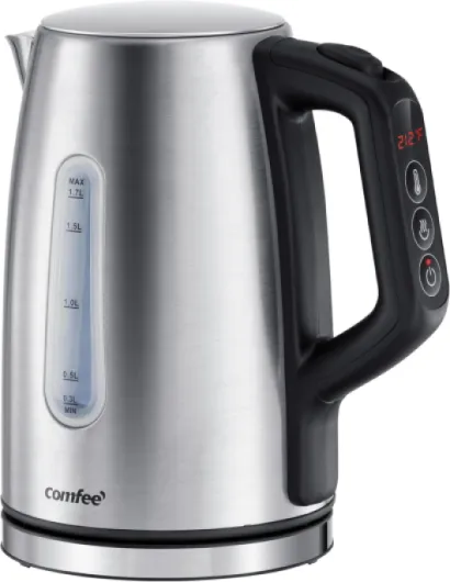 ' Stainless Steel Electric Kettle, Temperature Control with 6 Presets, 1-Hr Keep Warm, Kettle Water Boiler 1.7 Litres, 1500W with Viewing Window, Auto-Off and Boil-Dry Protection 1.8 Quarts Silver Digital