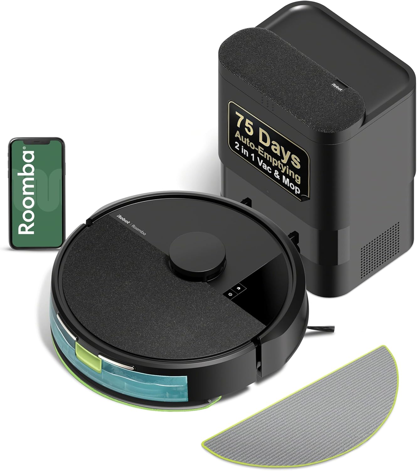 Roomba 104 2in1 Vacuum & Mop Robot - Self-Empties for 75 Days, Intense Power-Lifting Suction, Vacuums All Floors, Ideal for Pet Hair, LiDAR Smart Navigation Mapping, Mops Hard Floors Roomba 104 Combo