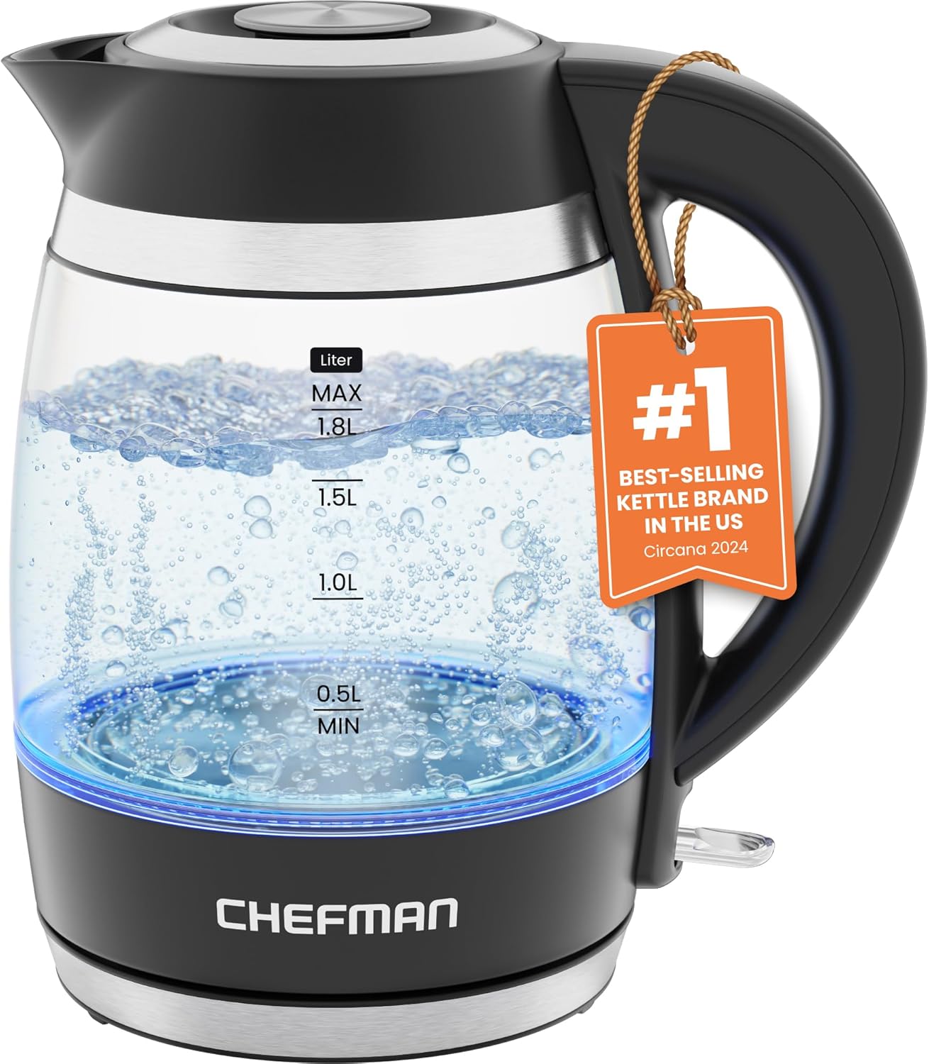 Electric Kettle, 1.8L 1500W, Hot Water Boiler, Removable Lid for Easy Cleaning, Auto Shut Off, Boil-Dry Protection, Stainless Steel Filter, BPA Free, Borosilicate Glass Electric Tea Kettle Black