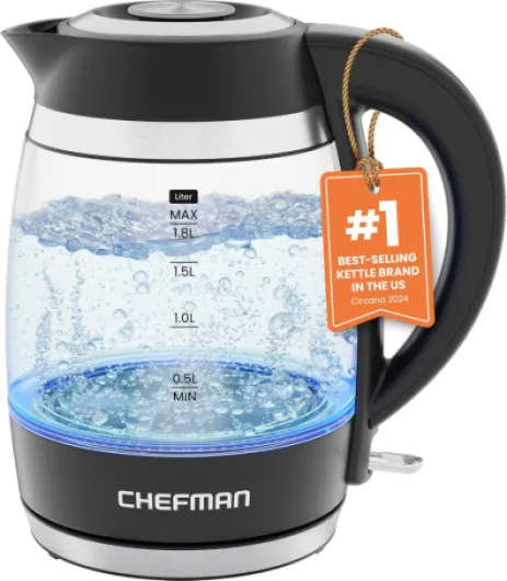 Electric Kettle, 1.8L 1500W, Hot Water Boiler, Removable Lid for Easy Cleaning, Auto Shut Off, Boil-Dry Protection, Stainless Steel Filter, BPA Free, Borosilicate Glass Electric Tea Kettle Black