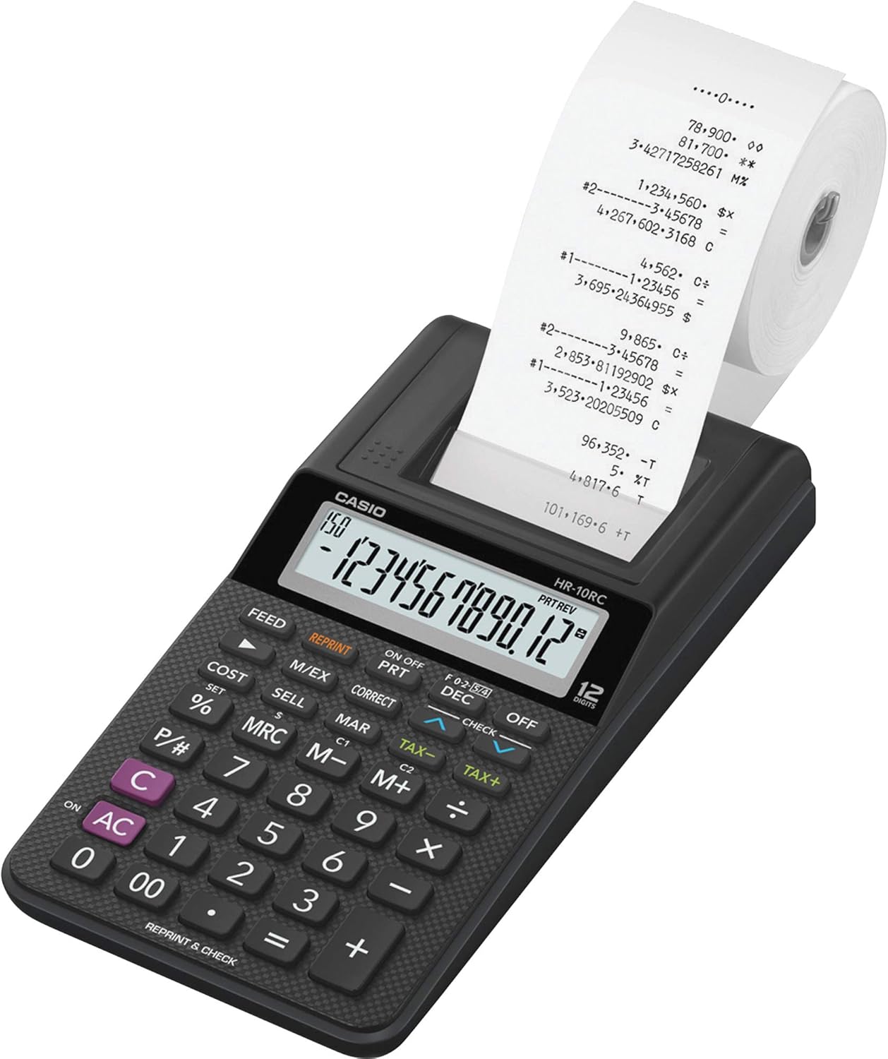HR-10RC Mini Desktop Printing Calculator - Portable - 12-Digit Display - One-Color Printer - Tax & Currency - Ideal for Taxes, Bookkeeping & Accounting Tasks
