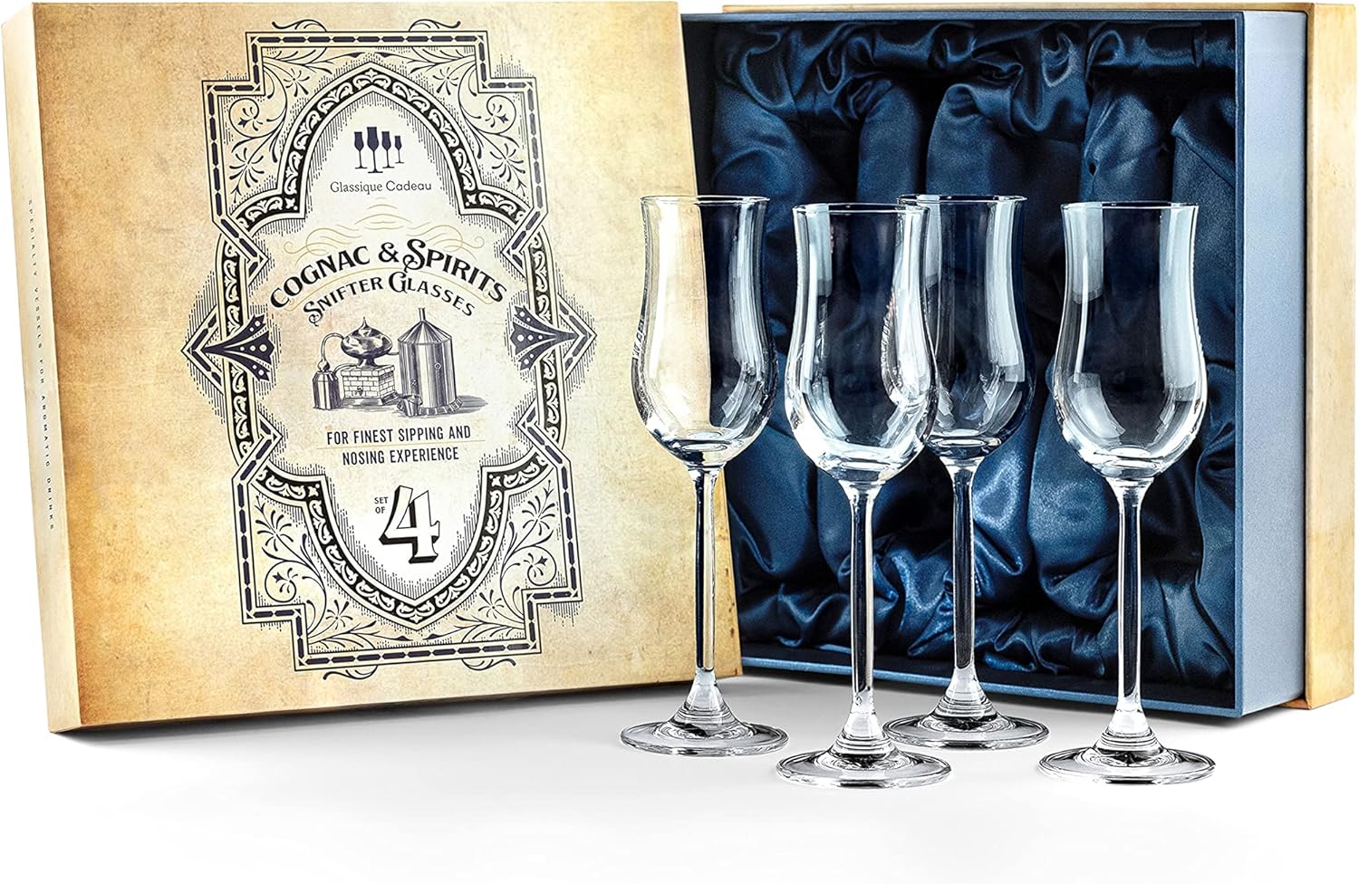 Cognac, Brandy, Tequila and Dessert Wine Snifter Glasses - Set of 4 Small Tasting Tulip Copitas for Sipping Spirits, Madeira, After Dinner Drinks