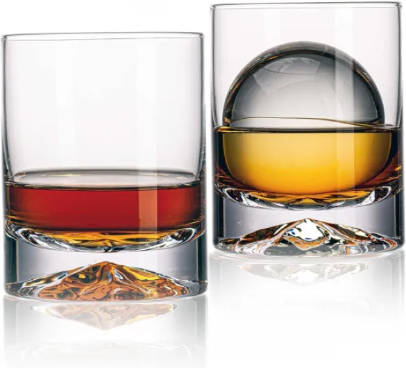 Hand Blown Crystal Double Old Fashioned Cocktail, Solid Whiskey Glasses, Rocks Glasses, Lowball Glasses - 12 Ounce - set of 2 - Perfect Size for Oversized Ice Cubes