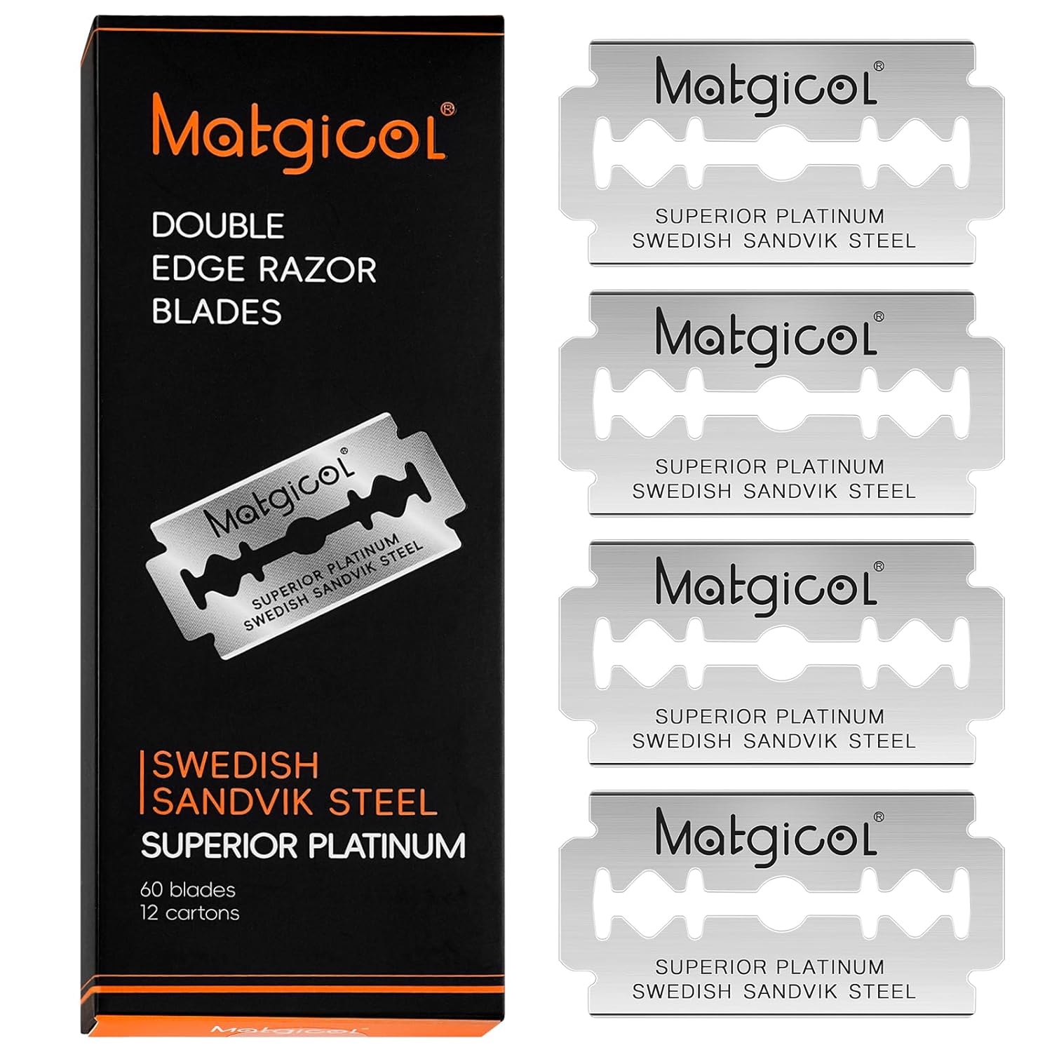 Double Edge Safety Razor Blades - 60 Count Premium Platinum Swedish Steel Blades for Men & Women’s Razors – Long-Lasting Precision Shaving Blades for Smooth, Comfortable & Close Shaves 1 Count (Pack of 60)