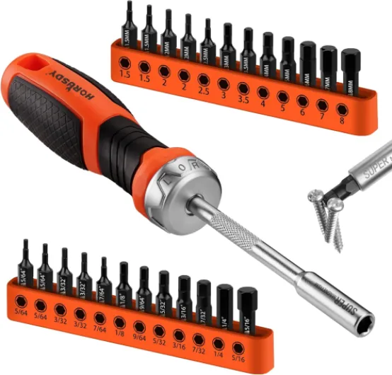 25-Piece Hex Screwdriver Bit Set - Metric and SAE Hex Bit Set 1/4 inch Ratcheting Magnetic Bit Driver