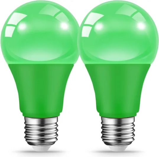 Green Light Bulbs for Outdoor Porch, 9W(60W Equivalent) E26 Base LED Green Bulb for Christmas, Halloween,Wedding,Party,Bar,Holiday Lighting,Home Decor, 2-Pack
