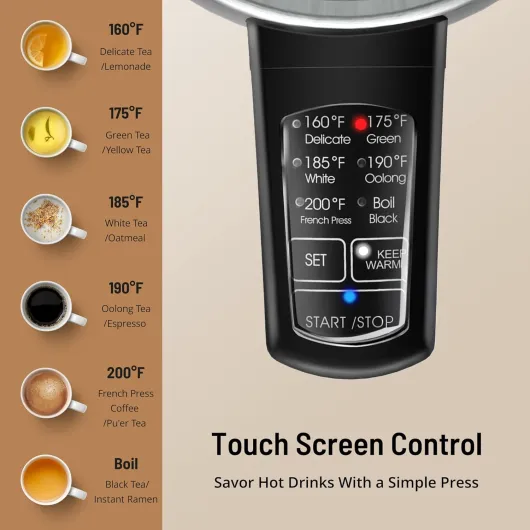 Electric Kettle Temperature Control, 1.7L Stainless Steel Tea Pot, Hot Water Boiler with LED Light,1500 Watts for Fast Heat Up, Strix Thermostat, Auto Shut-Off, Boil-Dry Protection, Keeping Warm Metallic Silver