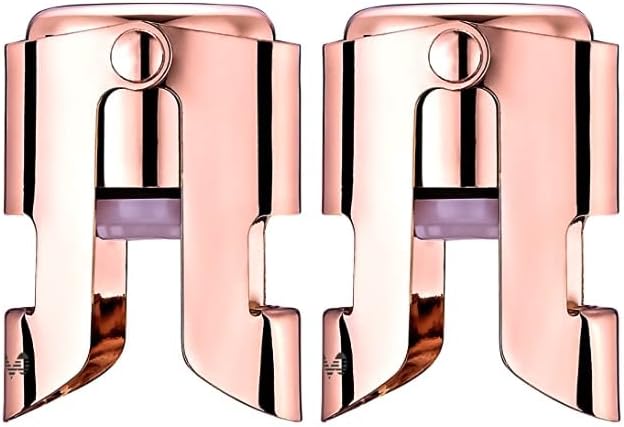 Champagne Bottle Stoppers Stainless Steel, Reusable Champagne Cork & Saver Stopper, Leak Proof Prosecco & Sparkling Wine Plug, Bubble Retention Protection（Rosegold, 2 Pack） Rose Gold 2 Pack