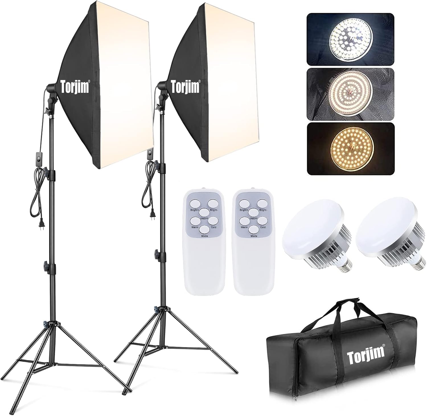 Softbox Photography Lighting Kit, 2Pcs 27" x 27" Professional Soft Box - 3000K-7500K 85W LED Bulbs with Remote, Photography Continuous Lighting Kit for Studio Lights, Portrait, Video Recording 27"+ 2Pcs