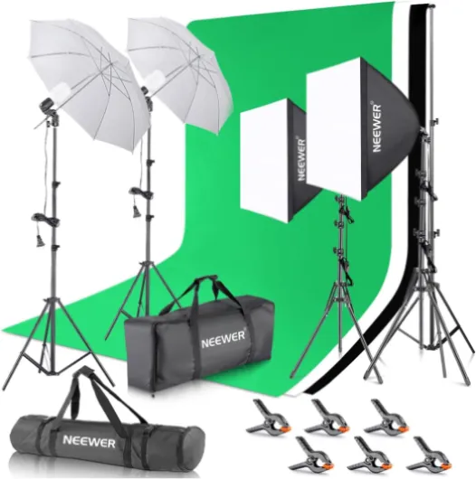 Photography Lighting kit with Backdrops, 8.5x10ft Backdrop Stands, UL Certified 5700K 800W Equivalent 24W LED Umbrella Softbox Continuous Lighting, Photo Studio Equipment for Photo Video Shoot NK100 Base Model