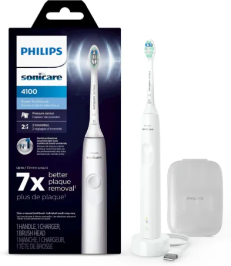 4100 Rechargeable Electric Toothbrush, Advanced Plaque Removal, Pressure Sensor, Includes Brush Head Case, White BD5002AZ 1 Count (Pack of 1) White + Brush Head Case