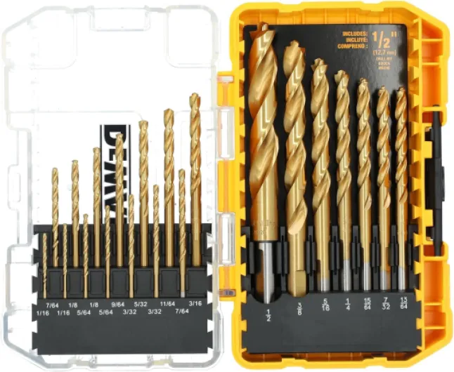 Titanium Nitride Coated Drill Bit Set, Pilot Point, 21-Piece (DW1361) 21-Piece Drill Bit Set Drill Bit Set