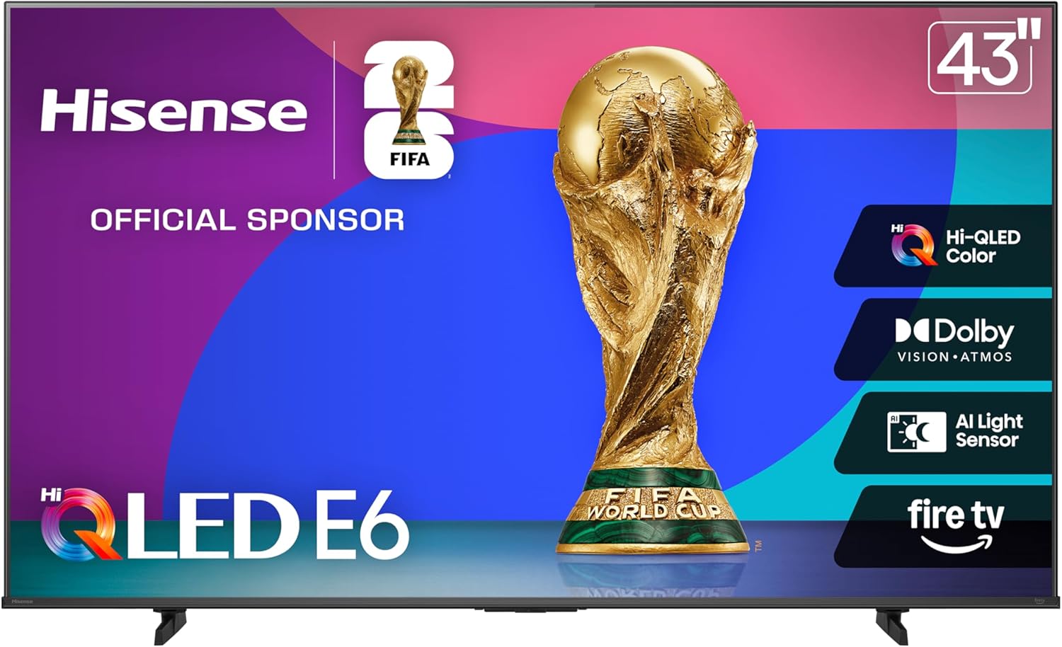 43" E6 Cinema Series Hi-QLED 4K UHD Smart Fire TV (43E6QF, 2025 Model) - AI Light Sensor, Dolby Vision · Atmos, Voice Remote with Alexa, Motion Rate 120, HDR 10+ Adaptive, Game Mode Plus 43-Inch