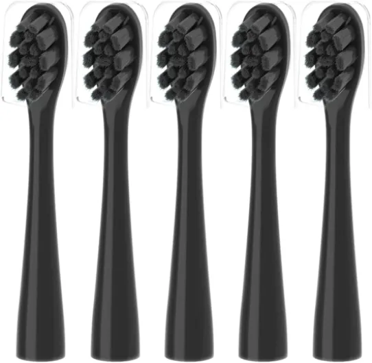 Replacement Toothbrush Heads for Moon Electric Toothbrush with Covers, 5 Pack, Black 5 Black