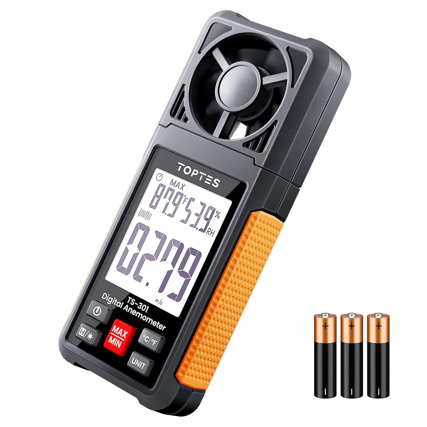 TS-301 Digital Anemometer, Wind Speed Meter with 2.26-inch Big Backlight LCD Screen, Air Flow Meter for Sailing Surfing Drone Flying RC Plane Golf Shooting HVAC Orange