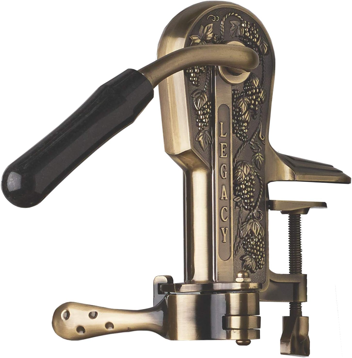 Legacy Corkscrew – Durable Wine Opener with Black Marble Handle & Solid Metal Construction - Long Lasting Cork Removal with Tabletop Mount (Antique Bronze)