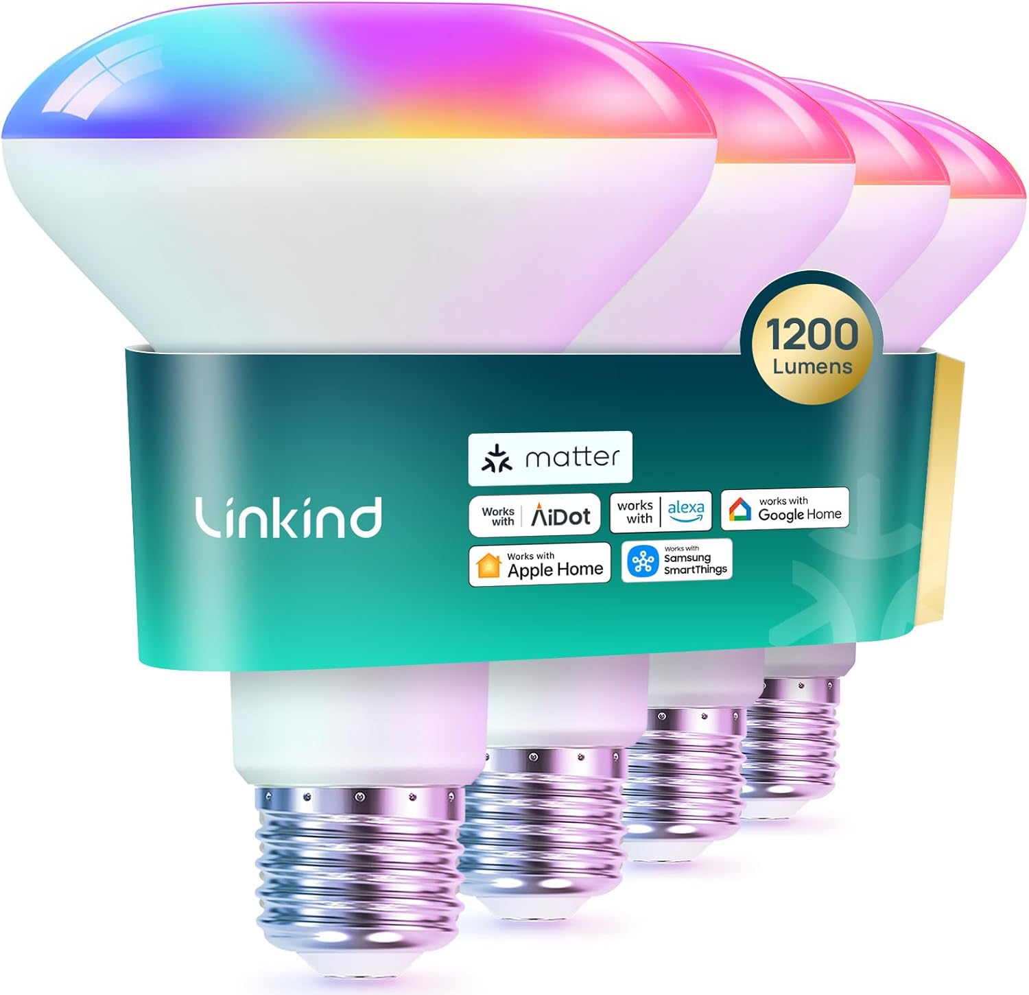 Matter Smart Light Bulb,1200LM 85W BR30 Smart Flood Light Bulbs Work with Alexa, Apple Home, Google Home, RGBTW Recessed Color Changing Bulbs E26, 2.4GHz Only WiFi Light Bulbs LED, 4Pack Glow Pro 1200lm-4pk