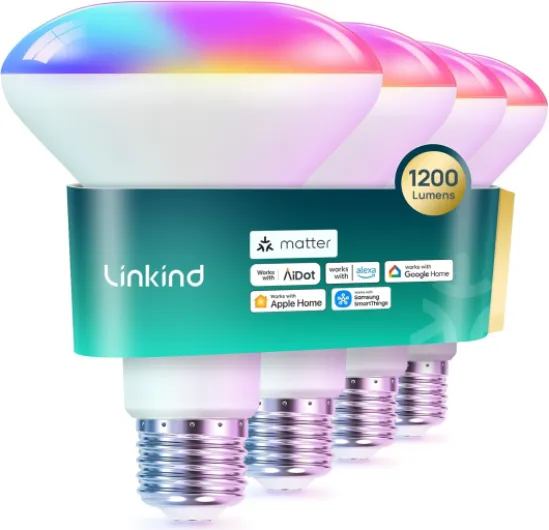 Matter Smart Light Bulb,1200LM 85W BR30 Smart Flood Light Bulbs Work with Alexa, Apple Home, Google Home, RGBTW Recessed Color Changing Bulbs E26, 2.4GHz Only WiFi Light Bulbs LED, 4Pack Glow Pro 1200lm-4pk