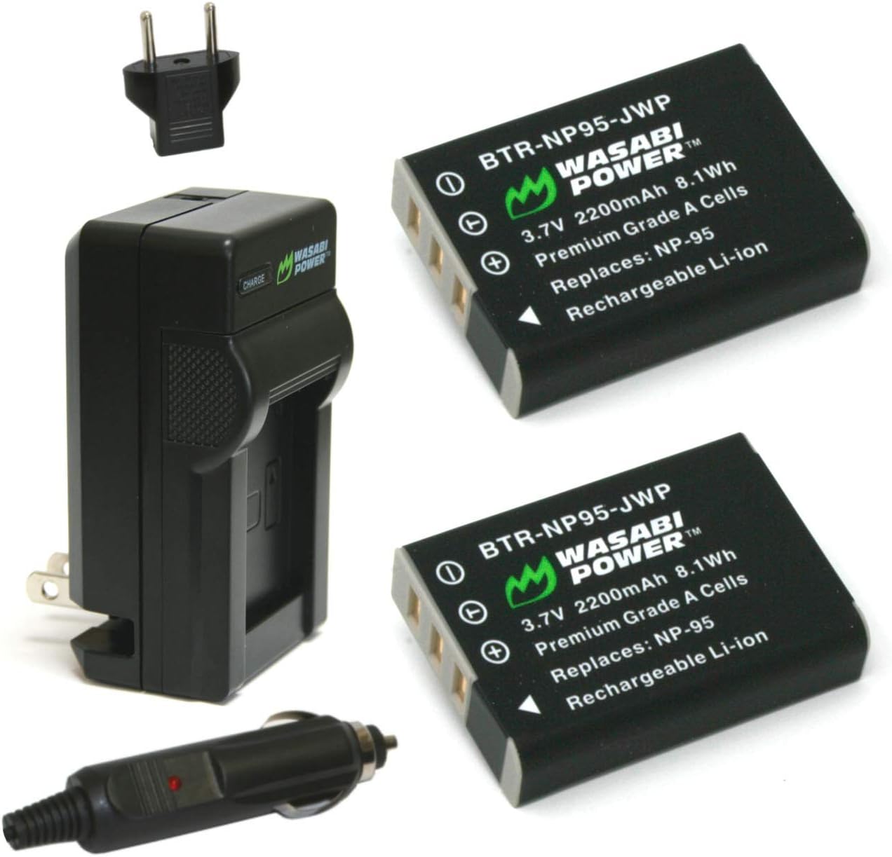 Battery (2-Pack) and Charger for Fujifilm NP-95 and Fuji FinePix REAL 3D W1, X100, X100S, X-S1