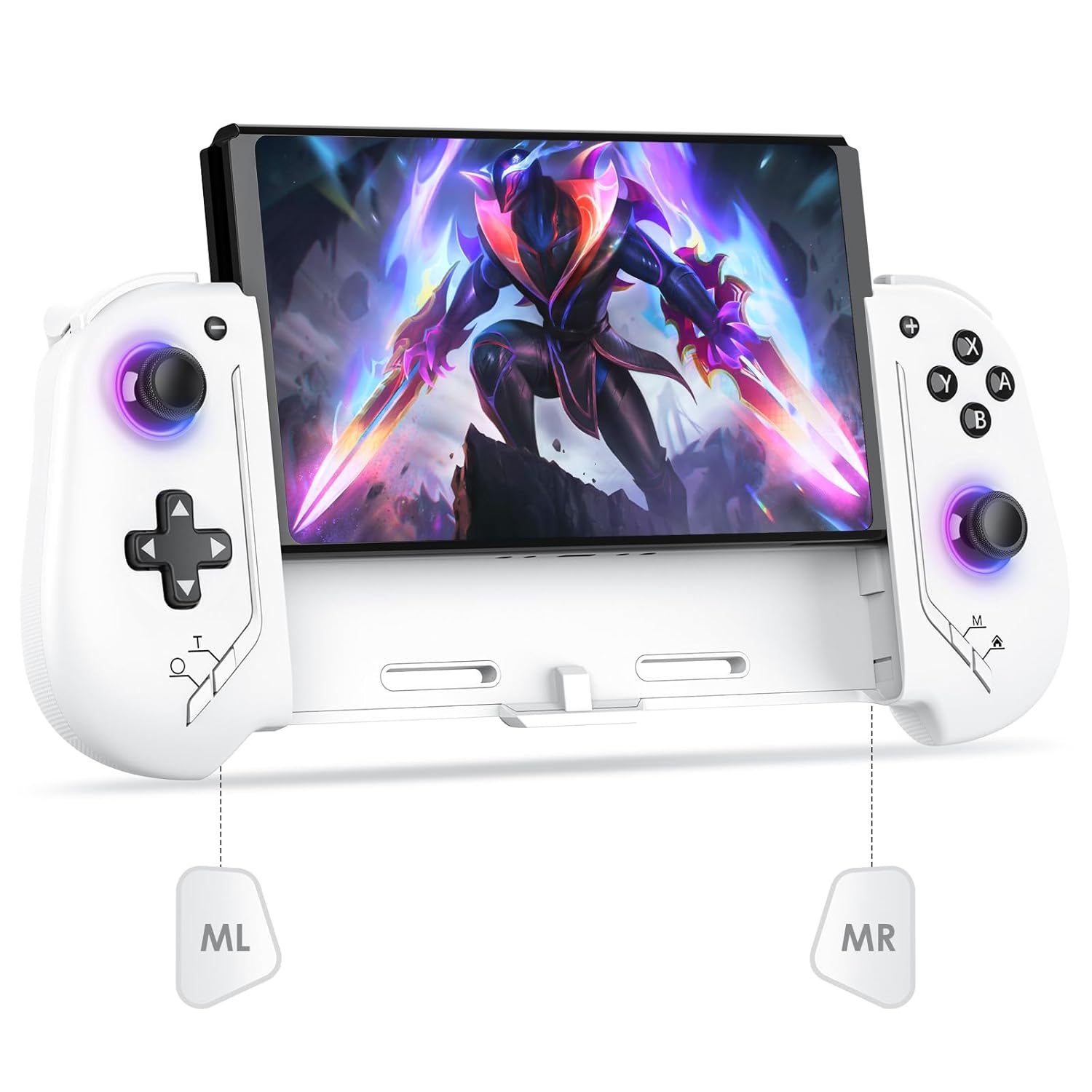 Switch Controllers for Nintendo Switch/OLED, Hall Effect One-Piece Joypad, RGB Handheld Wireless Pro Controller,Hall joystick/Turbo Controller / 4 Vibration Levels/Motion White