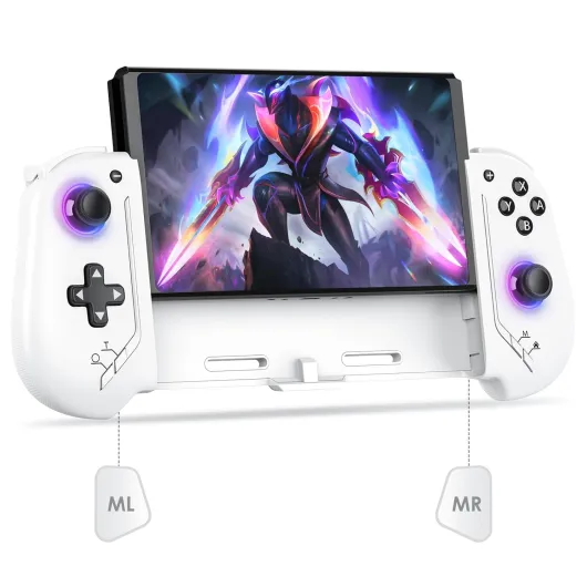 Switch Controllers for Nintendo Switch/OLED, Hall Effect One-Piece Joypad, RGB Handheld Wireless Pro Controller,Hall joystick/Turbo Controller / 4 Vibration Levels/Motion White