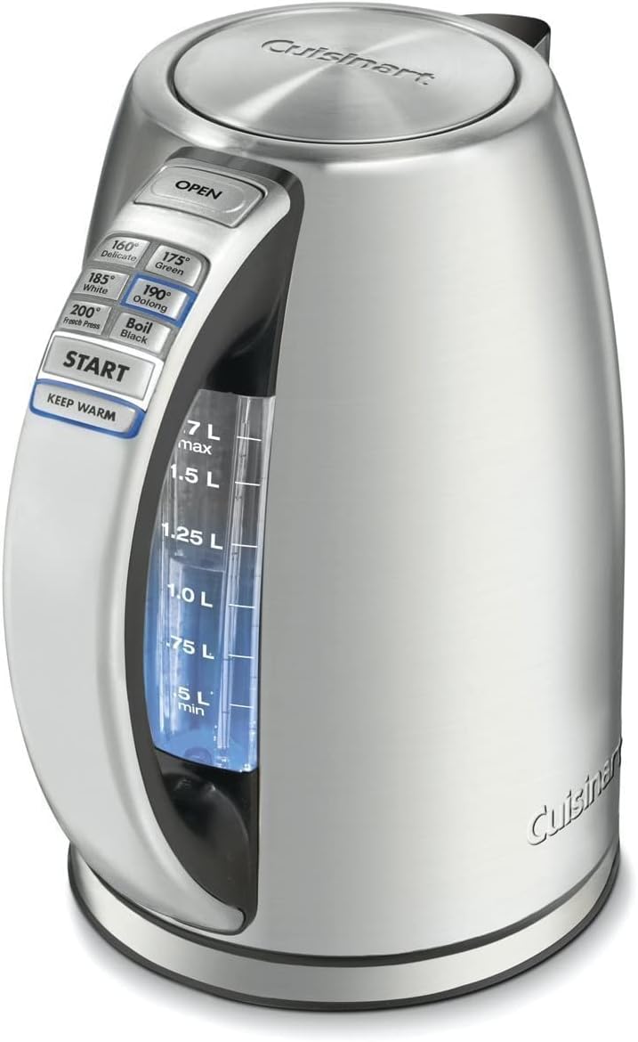 PerfecTemp 1.7-Liter Electric Kettle, Cordless Electric Tea Kettle, 1500W for Fast Heat-Up, 6 Preset Temperatures, 30-Minute Keep Warm, Stay Cool Nonslip Handle, CPK-17P1 Stainless Steel PerfecTemp