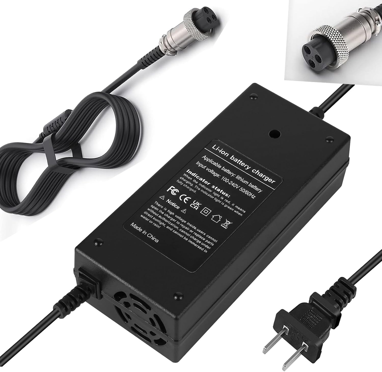 54.6V 2A (120W) 3 Prong Scooter Charger for Evercross H5/ Vsett 8, 8+, 9+(NOT for 9)/ JOYOR S5, G5, Y7-S/for KAABO Mantis 8, 8 Pro/Zero 8, 9 for 48V Lithium Li-ion Battery with 3 Holes Connector