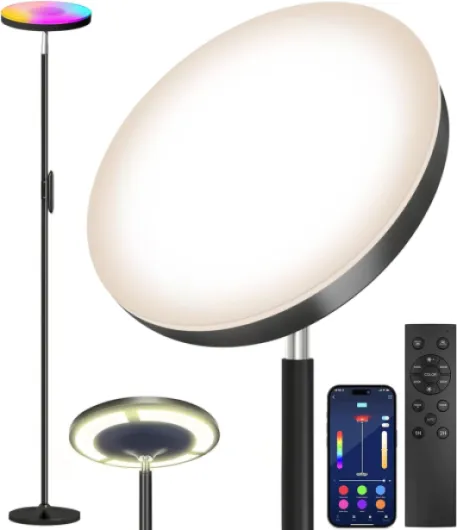 Double Side Lighting Led Floor Lamp with Remote Smart App 36W/2600LM Bright Tall Standing RGB Floor Lamp Angle Multicolor Dimmable Modern Floor Lamps for Livingroom Bedroom Office Black