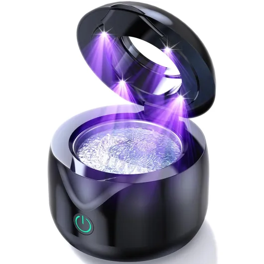 Ultrasonic Retainer Cleaner - UV Dental Cleaning Pod Night Guard Cleaner for Dentures, Aligner, Braces, Toothbrush Heads, Jewelry (Black)