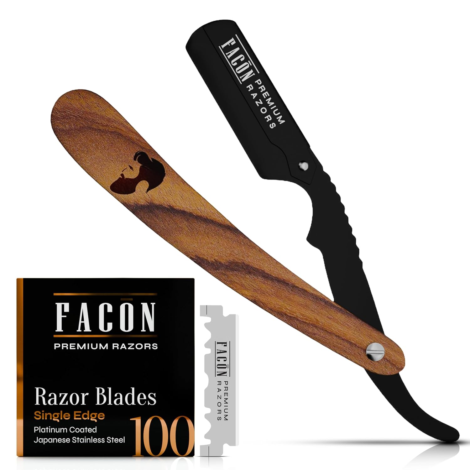 Facón Straight Razors for Men - Professional Barber Straight Edge Razor Kit with 100 Blades, Wooden Stainless Steel Barbero Shaver for a Smooth & Precise Shave, Premium Barber Razor for Men's Shaving The Hipster