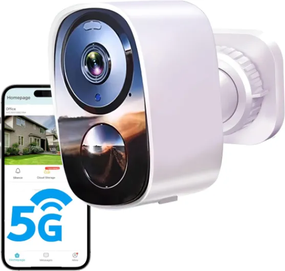 2025 Upgraded 2K Security Cameras Wireless Outdoor, Free Cloud Storage, 1-6 Months Battery Life, Waterproof, 2-Way Talk, AI Motion Detection Spotlight Siren Alarm Cameras for Home Security White-2.4G&5G Camera