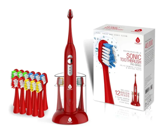 S430 SmartSeries Electronic Power Rechargeable Sonic Toothbrush, 12 Brush Heads Included, Red