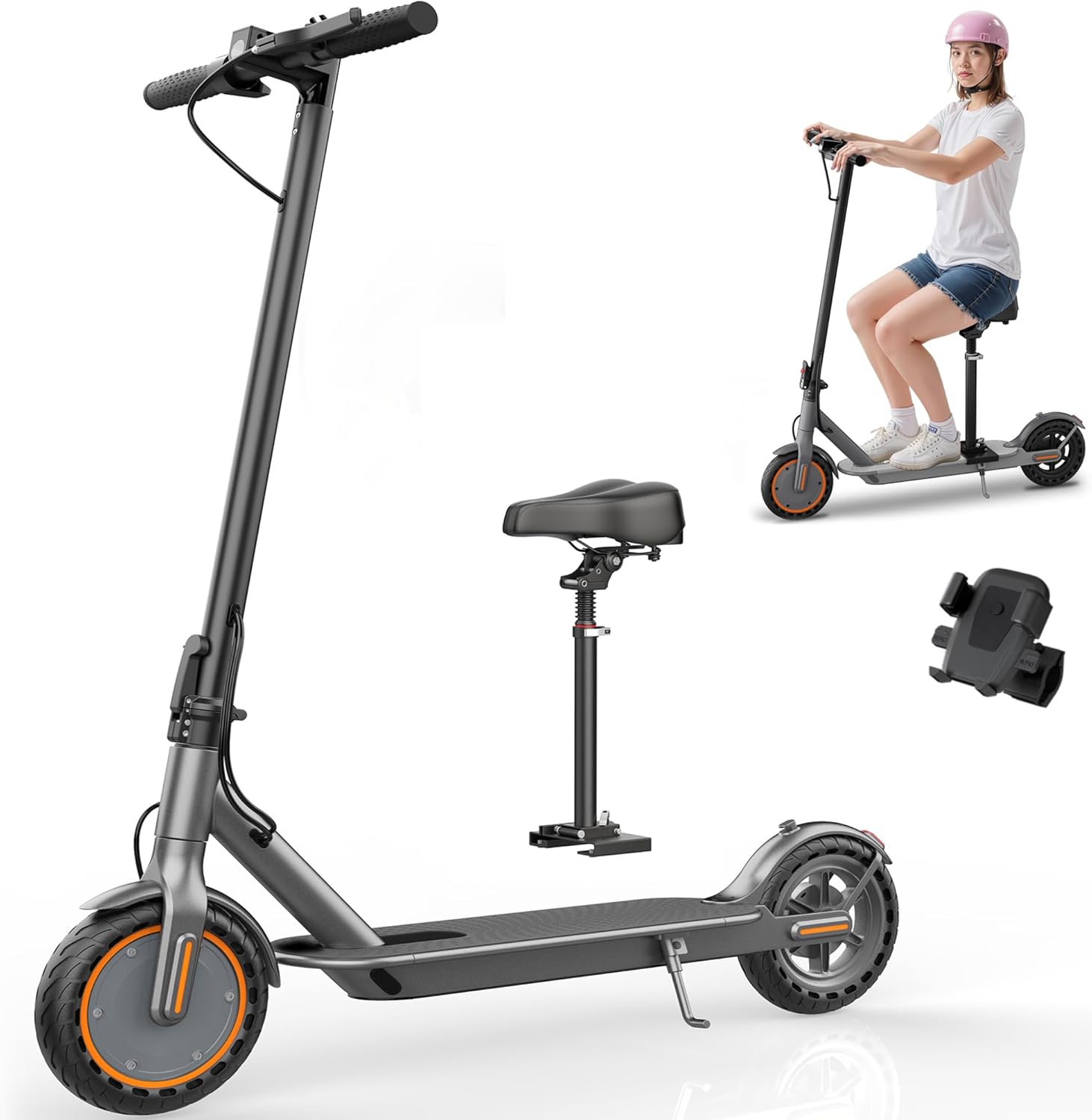 Electric Scooter, Folding E Scooterfor Adults with Seat Option, 500W/350W Motor, 8.5"/10" Tires, Dual Suspension & Brakes, 16–22 MPH & 19–22 Miles Long Range, App Control Commuter Escooter 7.8Ah, With Seat, Orange