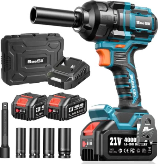 Impact Wrench 886 Ft-lbs(1200N.m), 1/2 High Torque Impact Gun with 21V 2x4.0Ah Battery, Electric Impact Driver, 2900IPM, 5 Socket, Cordless Impact Wrench for Home Car/Mower/Pickup/Truck RV 1200N.m with Two Batteries
