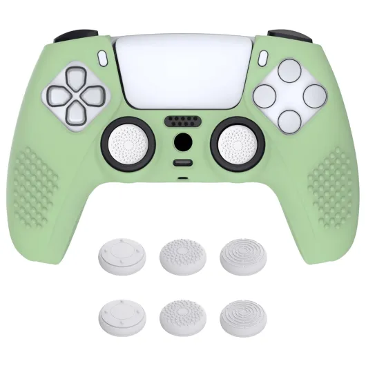 PlayVital 3D Studded Edition Anti-Slip Silicone Cover Skin for ps5 Controller, Soft Rubber Case Protector for ps5 Wireless Controller with Thumb Grip Caps - Matcha Green