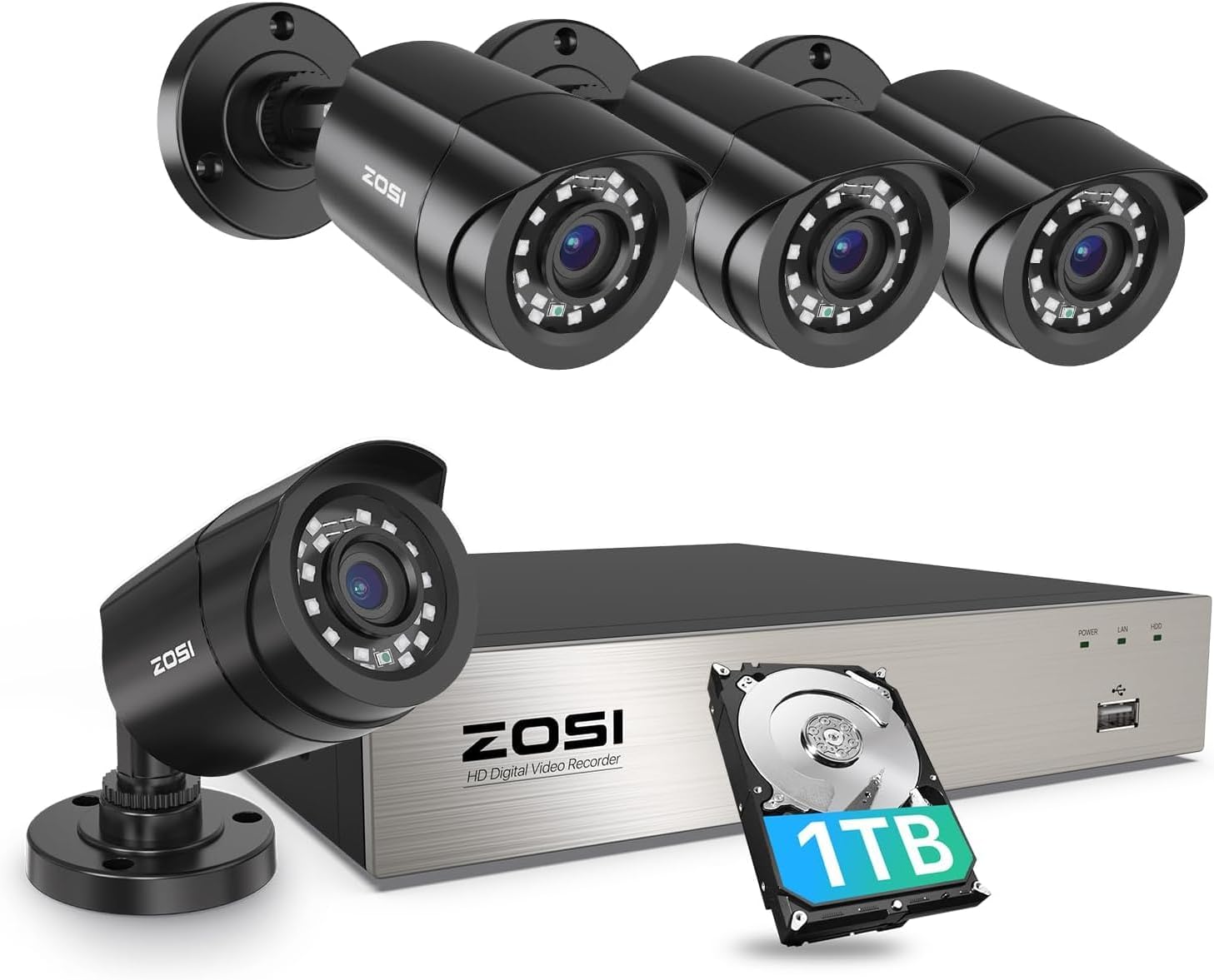 3K Lite Security Camera System with AI Human Vehicle Detection,H.265+ 8CH HD TVI Video DVR Recorder with 4X HD 1920TVL 1080P Indoor Outdoor Weatherproof CCTV Cameras,Remote Access,1TB Hard Drive 8CH+4Cam+1TB