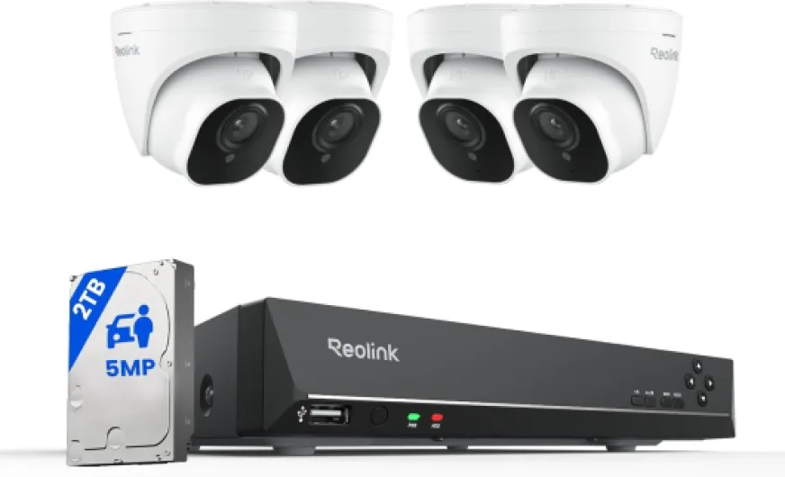 Smart 5MP 8CH Home Security Camera System, 4pcs Wired PoE IP Cameras Outdoor with Person/Pet/Vehicle Detection, 4K 8CH NVR with 2TB HDD for 24-7 Recording, RLK8-520D4-5MP
