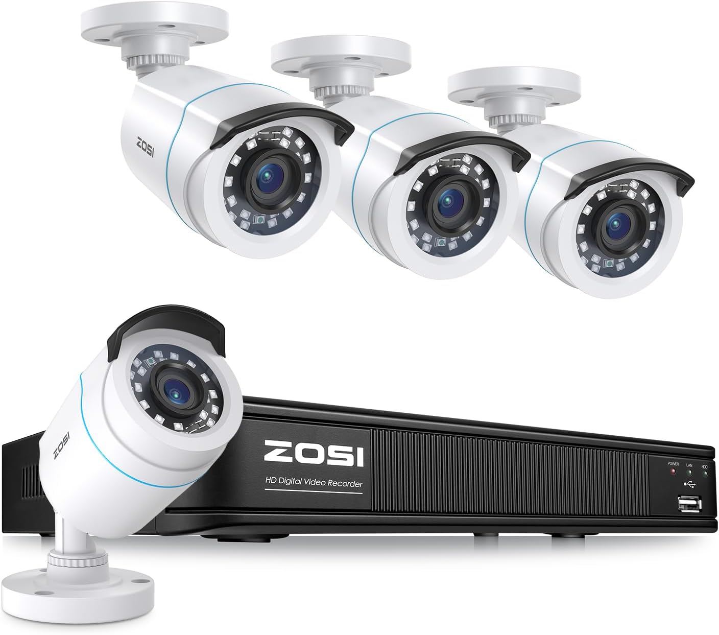 H.265+ Full 1080p Home Security Camera System with AI Human Vehicle Detection, 8 Channel 5MP-Lite CCTV DVR (No HDD), 4 x 1080p Weatherproof Surveillance Camera Outdoor Indoor, 80ft Night Vision 8CH-4Cam-0TB