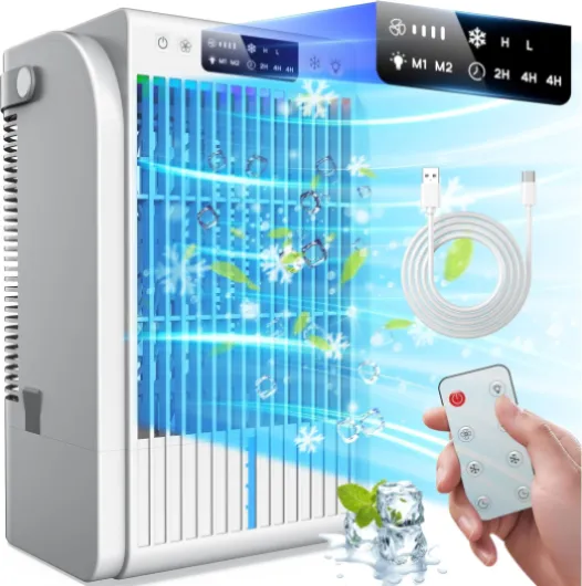 Portable Air Conditioners Fan,AI Portable AC Unit With 1500ML Water Tank,4-IN-1 Evaporative Air Cooler with Remote Control 7 Color Light Personal Mini Air Conditioner Portable for Room Office(White)