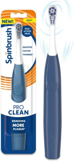 New PRO Clean Battery Powered Electric Toothbrush for Adults, Soft Bristles, Blue, 1 Count Blue 1 Count (Pack of 1) NEW VERSION, Soft Bristles